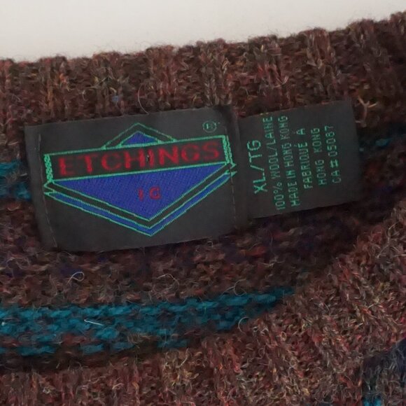 Vintage St John’s Bay Brown Wool Striped Sweater Cabincore Retro 80s/90s XL - Picture 10 of 10